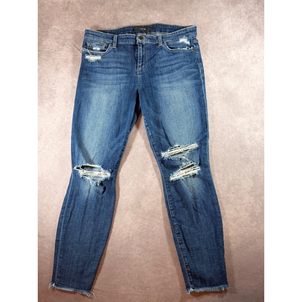 Joes Jeans Monique Distressed Skinny Jeans Blue Frayed Hem 32 TADMQU5967